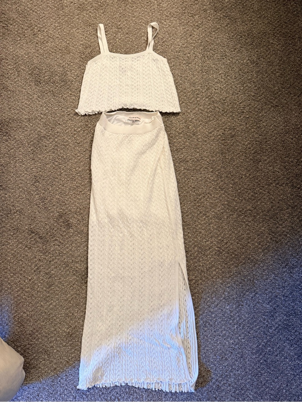 White Knit Maxi Dress with Cropped Bodice - Elegant Summer Maxi